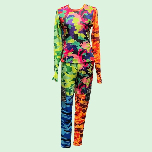 SO REAL Amazing Colorful “Camo Fever” Top & Pants – Large – NWT - Picture 2 of 12